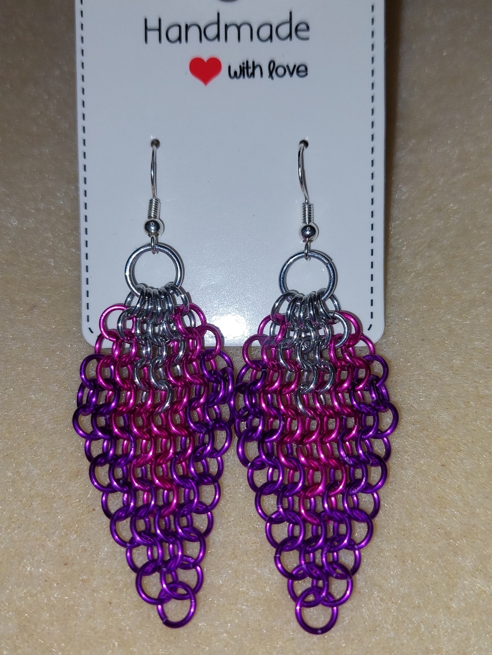 Handmade Purple & Pink Chainmaille Dangle Earrings